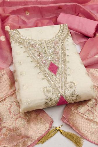 off white weaved shimmer butti unstitched dress material 