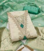 off white weaved shimmer butti unstitched dress material 