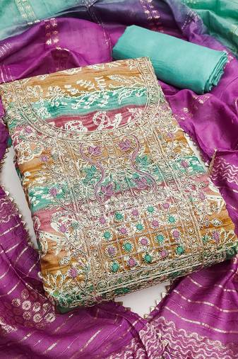 multicolor printed roman unstitched dress material 