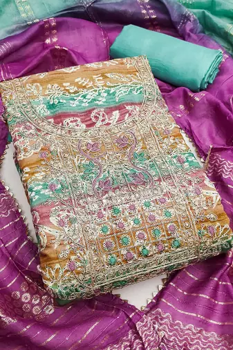multicolor printed roman unstitched dress material 