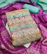 multicolor printed roman unstitched dress material 