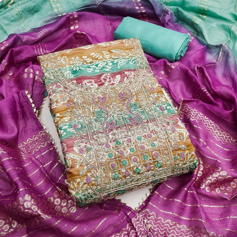 multicolor printed roman unstitched dress material 