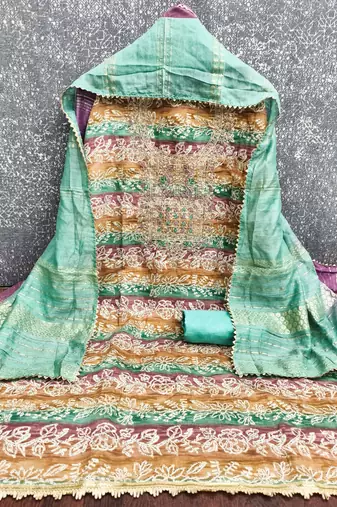 multicolor printed roman unstitched dress material 