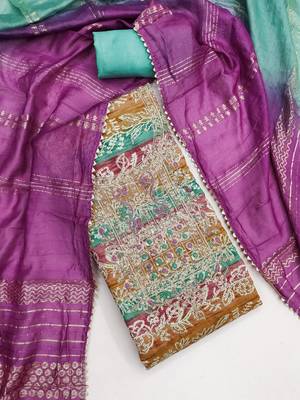 multicolor printed roman unstitched dress material  3