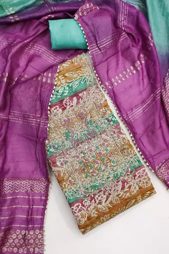 multicolor printed roman unstitched dress material 