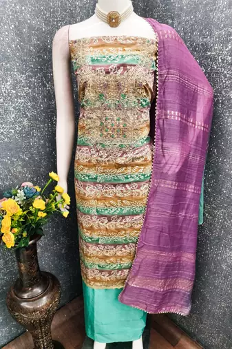 multicolor printed roman unstitched dress material 