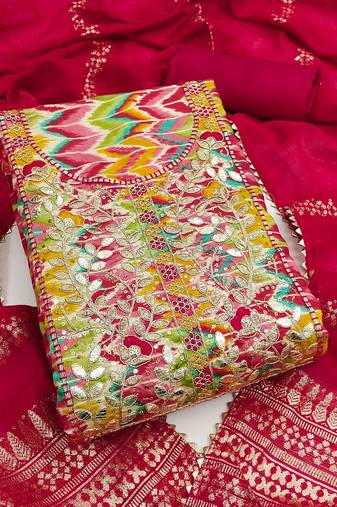 multicolor printed roman unstitched dress material 