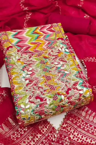 multicolor printed roman unstitched dress material 