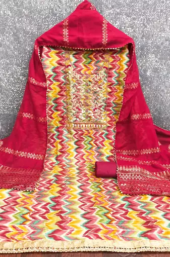 multicolor printed roman unstitched dress material 