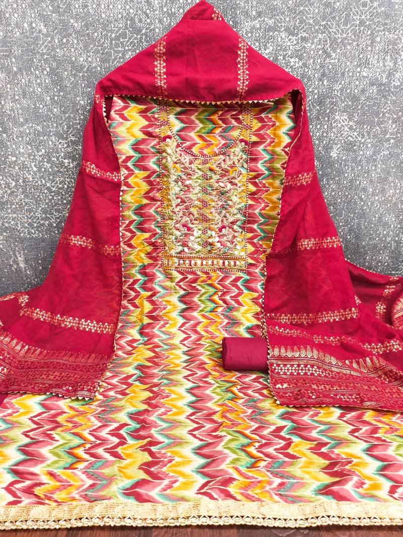 multicolor printed roman unstitched dress material 