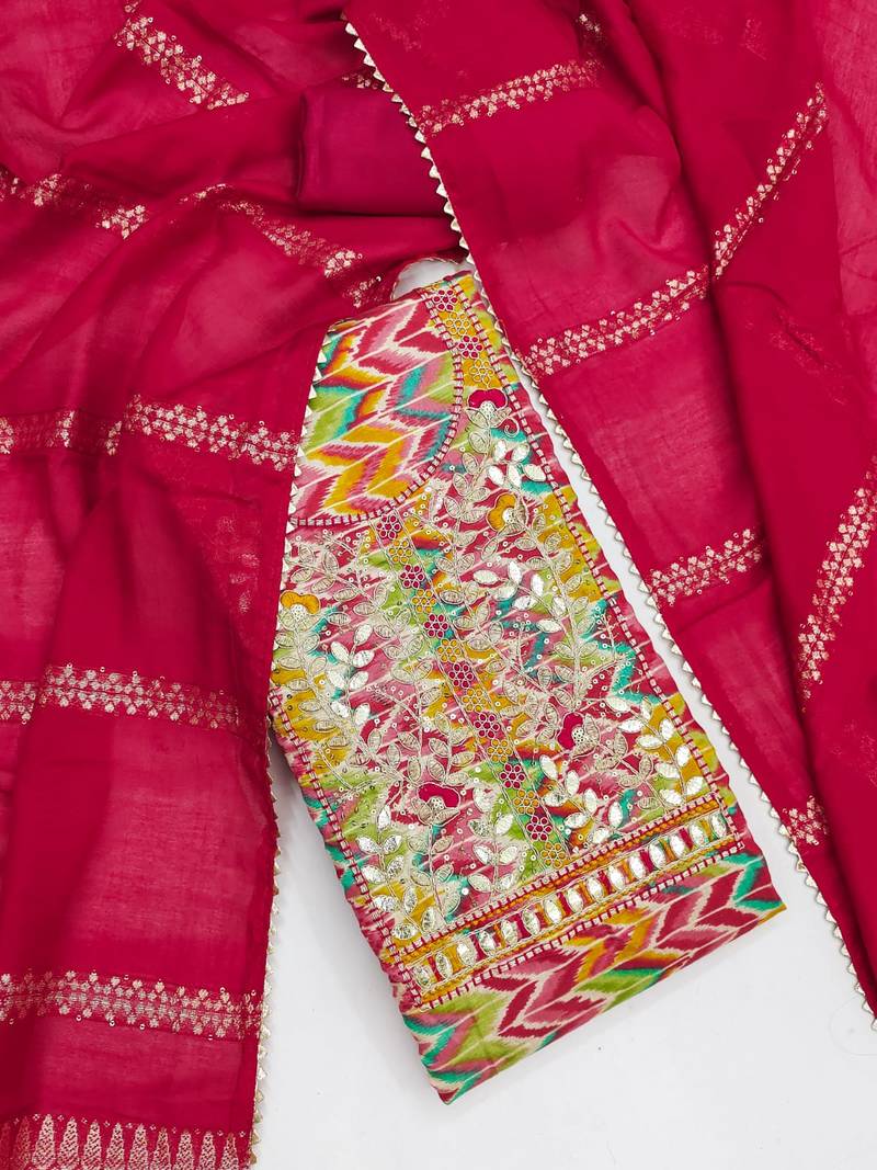 multicolor printed roman unstitched dress material 