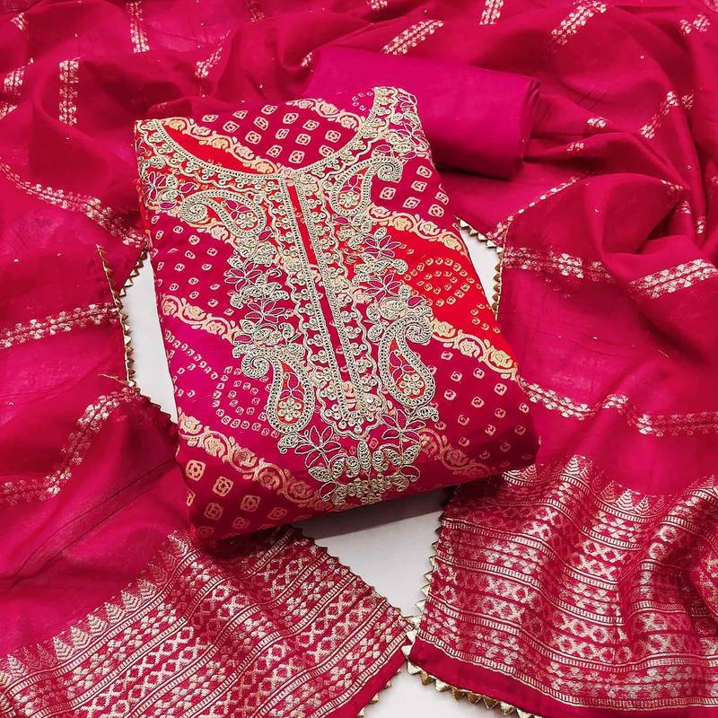 pink printed roman unstitched dress material 