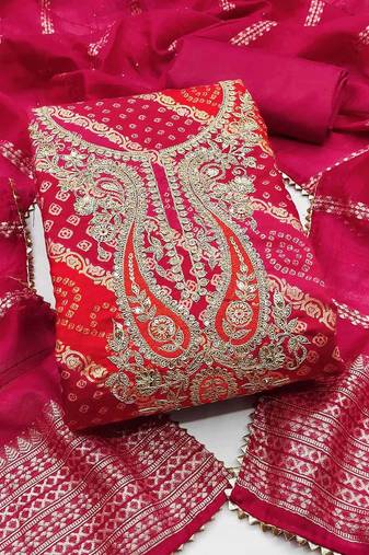 pink printed roman unstitched dress material 