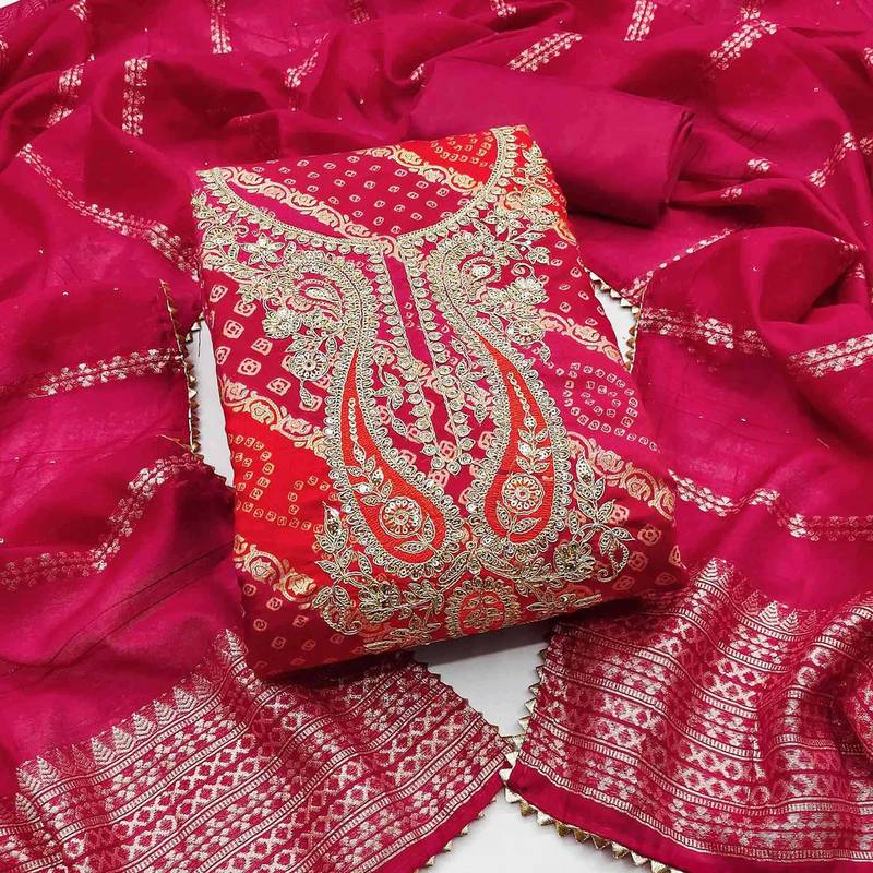 pink printed roman unstitched dress material 