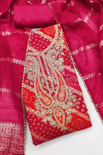 pink printed roman unstitched dress material 