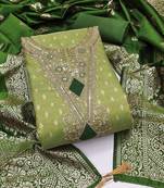 green weaved shimmer butti unstitched dress material 