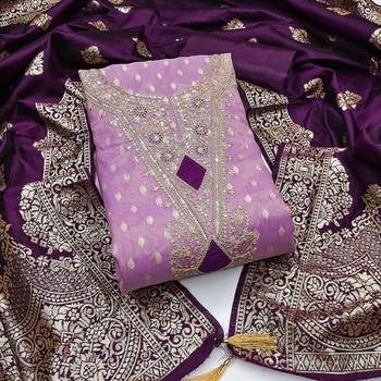 lavender weaved shimmer butti unstitched dress material  1