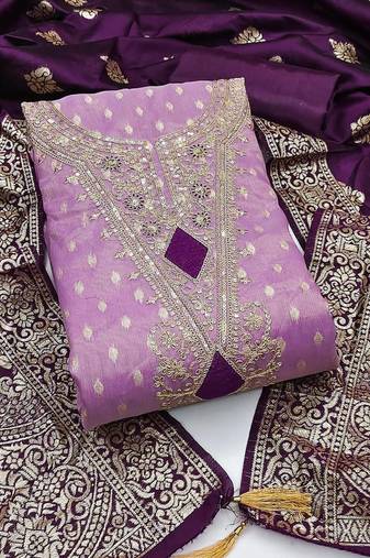 lavender weaved shimmer butti unstitched dress material 