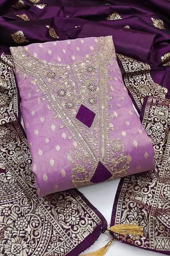 lavender weaved shimmer butti unstitched dress material 
