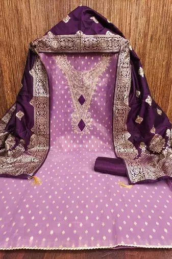 lavender weaved shimmer butti unstitched dress material 