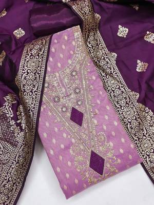 lavender weaved shimmer butti unstitched dress material  3