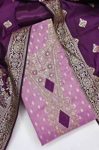 lavender weaved shimmer butti unstitched dress material 