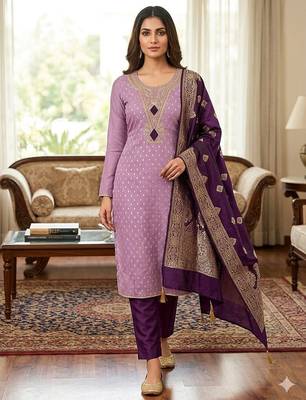 lavender weaved shimmer butti unstitched dress material  4