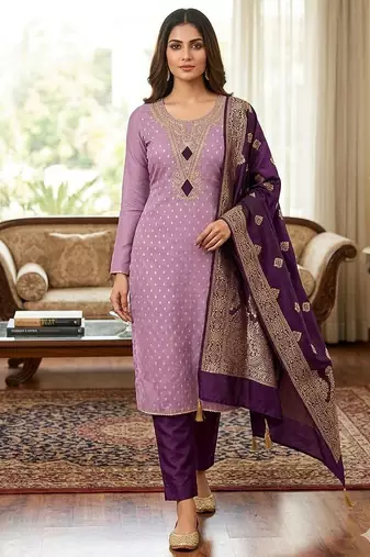 lavender weaved shimmer butti unstitched dress material 