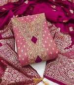 pink weaved shimmer butti unstitched dress material 