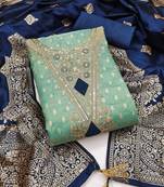 sea green weaved shimmer butti unstitched dress material 