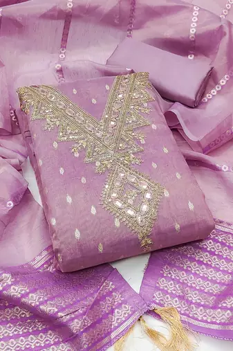 lavender weaved shimmer butti unstitched dress material 