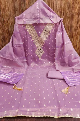 lavender weaved shimmer butti unstitched dress material 