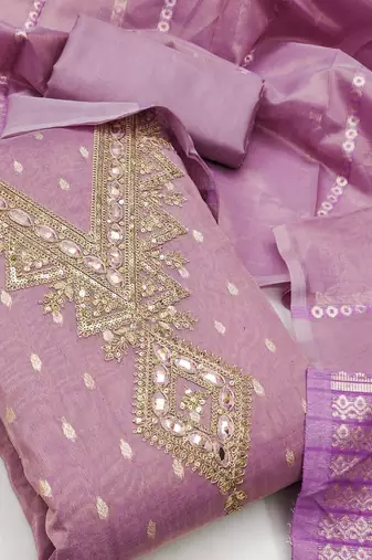 lavender weaved shimmer butti unstitched dress material 