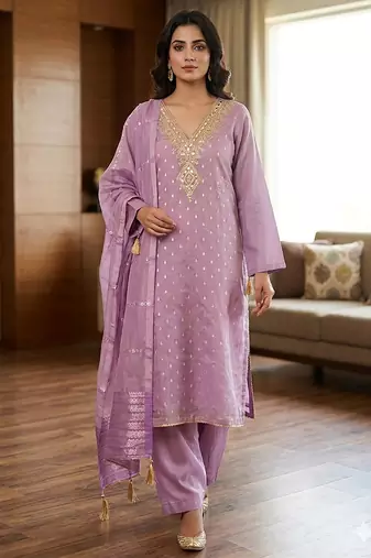 lavender weaved shimmer butti unstitched dress material 
