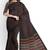 Dark brown striped cotton blend saree with green border