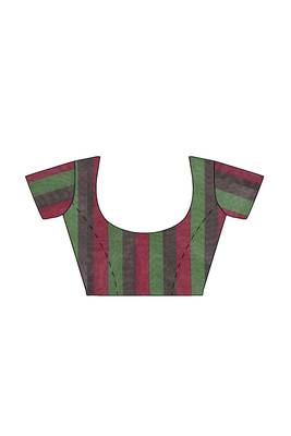 Dark brown striped cotton blend saree with green border 5