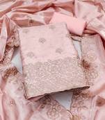 peach embroidered jimmi choo silk blend unstitched dress material 