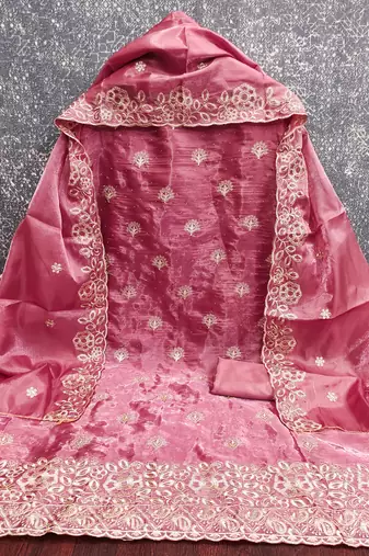 purple embroidered jimmi choo silk blend unstitched dress material 