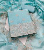sky blue embroidered jimmi choo silk blend unstitched dress material 