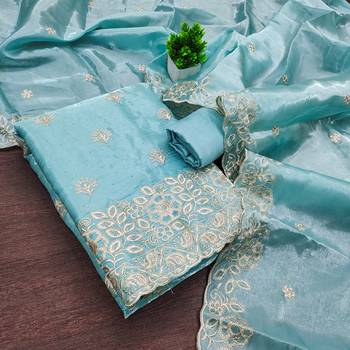 sky blue embroidered jimmi choo silk blend unstitched dress material  3
