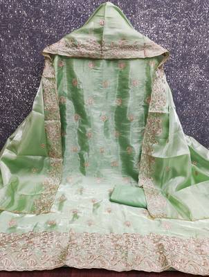 sea green embroidered jimmi choo silk blend unstitched dress material  2