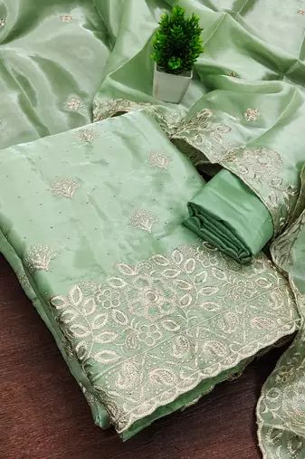 sea green embroidered jimmi choo silk blend unstitched dress material 