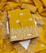 mustard embroidered jimmi choo silk blend unstitched dress material 