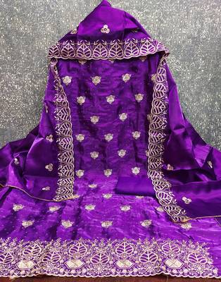 royal blue embroidered jimmi choo silk blend unstitched dress material  2