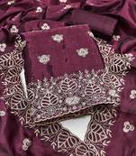 wine embroidered jimmi choo silk blend unstitched dress material 
