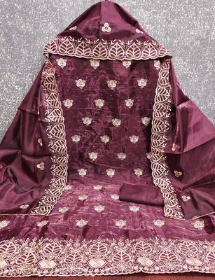wine embroidered jimmi choo silk blend unstitched dress material  2
