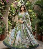 PARROT GREEN SEQUINS ZARI EMROIDERY WORK ORGANZA LEHENGA CHOLI SET FOR WOMEN'S