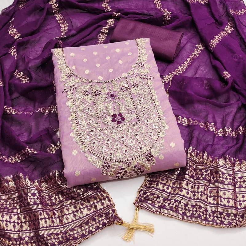 lavender weaved shimmer butti unstitched dress material 