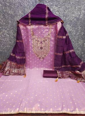lavender weaved shimmer butti unstitched dress material  2