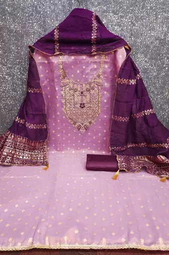 lavender weaved shimmer butti unstitched dress material 